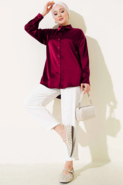 hazelin Γυναικείο πουκάμισο Hijab με σατέν μπορντό επιφάνεια HZL25W-BD 139641