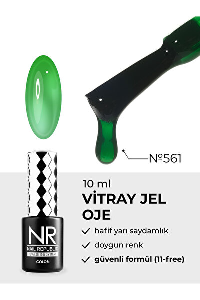 Nail Republic Kalıcı Oje Yeşil Vitraj 561 (10 ml) – Yarı Şeffaf, Dayanıklı UV...