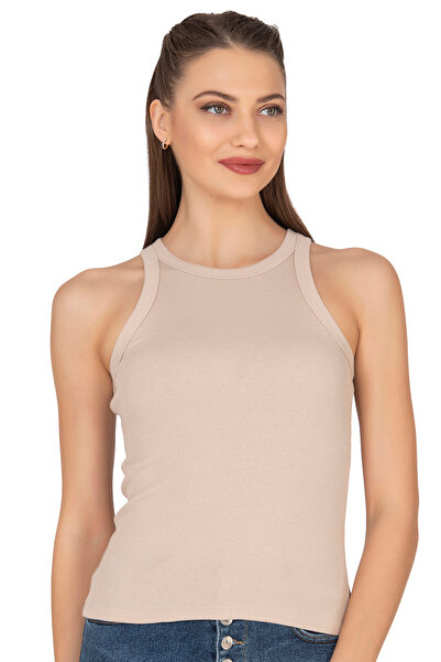 ÖZKAN underwear Özkan 27464 Women's Cotton Camisole Ribbed Flexible Comfortable Halter Neck Wide Bias Knitted Undershirt
