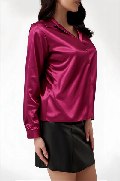 hazelin Women's Burgundy Lightly Draped Satin Surface Shirt Hzl22w-bd139641
