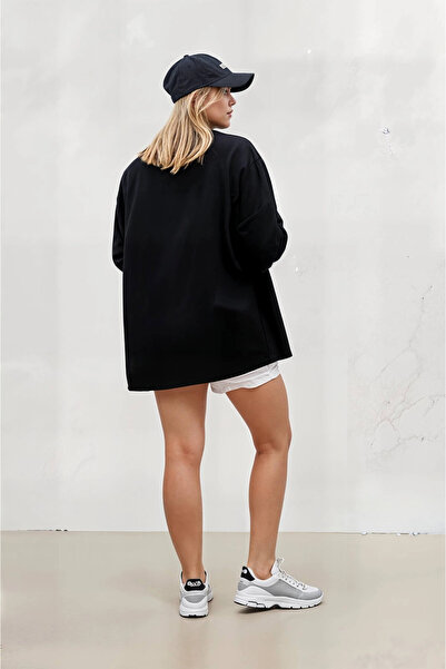 hazelin Cămașă de bază lungă supradimensionată neagră pentru femei HZL22W-BD139001