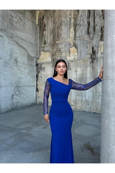 Modafeminen Rochie de seară pentru femei, din țesătură creponată elastică, cu mâneci din tul și detaliu de piatră, cu drapaj în față, rochie de seară Saks 58311