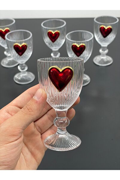 YzHome Set of 6 Crystal Glass Coffee Side Water Glass Heart Glass with Heart 75ml