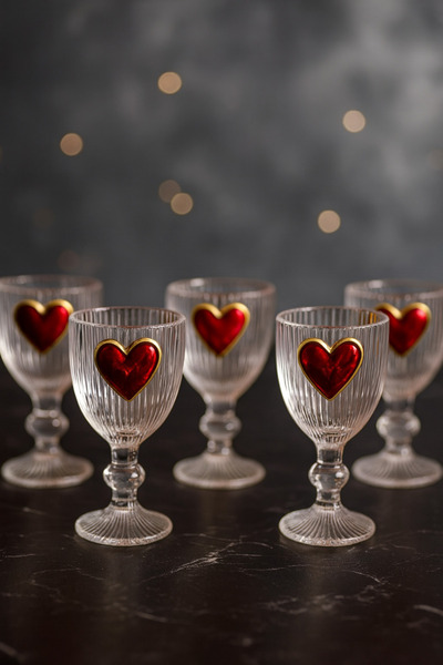 YzHome Set of 6 Crystal Glass Coffee Side Water Glass Heart Glass with Heart 75ml