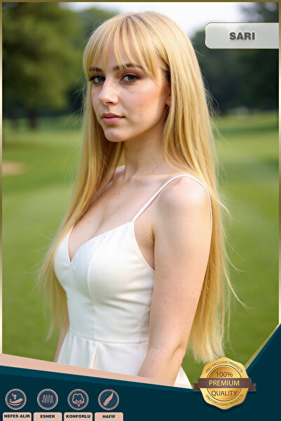 KONAK PERUK Fiber Sentetik Uzun Düz Kahküllü Peruk - Sarı