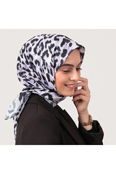 ipekistanbul Eșarfă din mătase din bumbac - model mare leopard - liliac