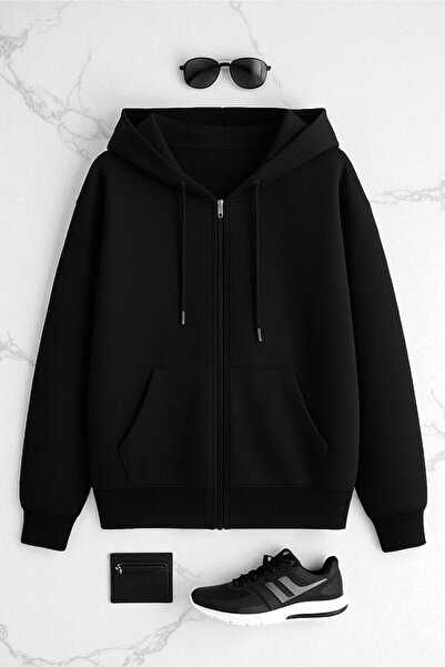 trendypassion Uniszex sötétkék és fekete cipzáras kapucnis pulóver 2 részes lehetőségcsomag