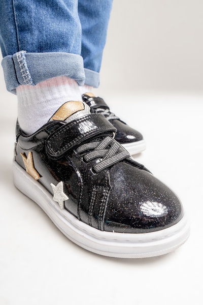 mnpc Kız Çocuk Siyah Simli Rugan Deri Anatomik Günlük Ayakkabı