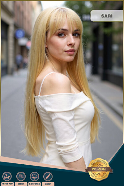 KONAK PERUK Fiber Sentetik Uzun Düz Kahküllü Peruk - Sarı