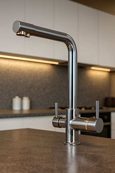 KUSTAR 3 Yollu Mutfak Eviye Bataryası Füme Gold Arıtma Çıkışlı Batarya