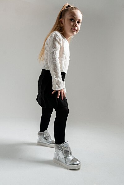 mnpc Kız Çocuk Gümüş Suni Deri Anatomik Taşlı Günlük Bot