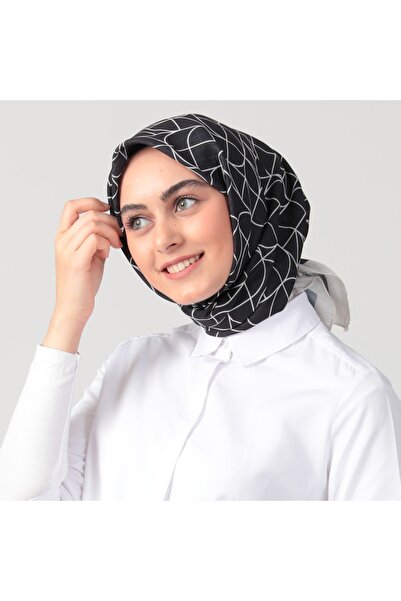 ipekistanbul Eșarfă din mătase din bumbac - model geometric - negru