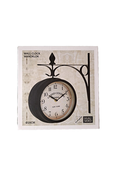 OEM Two-sided wall clock, analog, made of metal, with stand, 2 batteries included, silent, black,