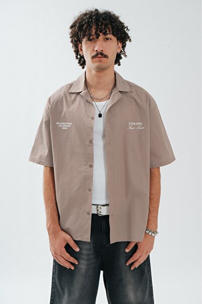 Super Rare Sand Beige Oversize Men's Shirt Us4287Bj