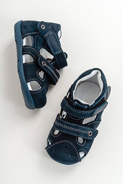 mnpc Chlapecké kožené ortopedické boty First Step v námořnické modré barvě