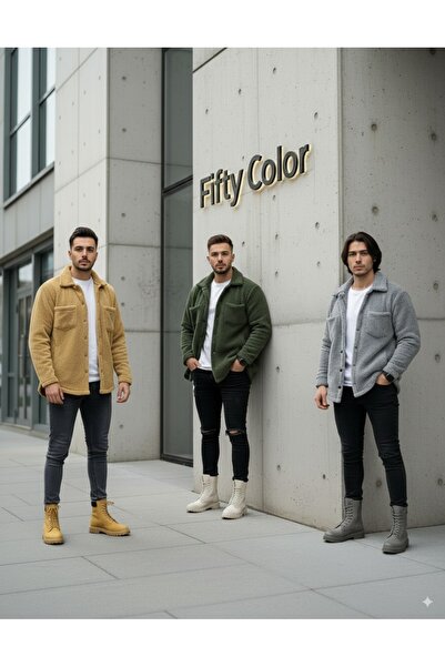 Fifty Color 3-х частинний унісекс хакі та сірий плюшевий полярний кардиган-со...