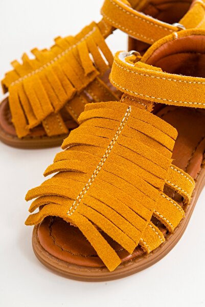 mnpc Κοριτσίστικα κίτρινα δερμάτινα ορθοπεδικά υποστηριζόμενα παιδικά σανδάλια