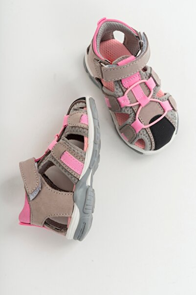 mnpc Unisex Kids Gray-Pink Leather Orthopedic Outdoor Kids Sandals