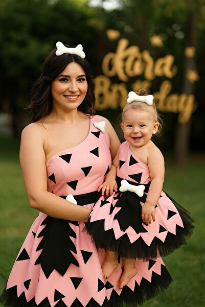 NA ADDESIGN ANNE KIZ PEMBE ÇAKIL ÇAKMAKTAŞ ELBİSE (SEPETE AYRI EKLENMELİDİR, FİYATLARI AYRIDIR)