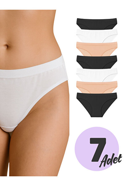 LİBELLA İÇ GİYİM Women's Cotton Lycra Bikini Panties 7 Pack - Black, White, Ecru, Skin Colors