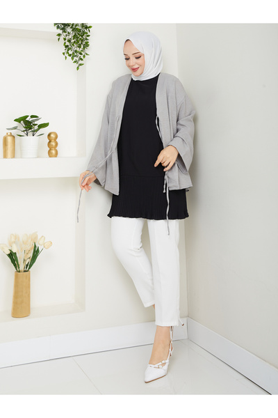 BETES Kadın Tesettür Siyah Piliseli İçlik Etek Tunik Gömlek Pliseli Pileli