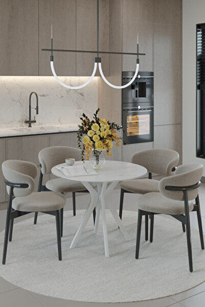 PLASMOB 90x90cm Yuvarlak Masa (Sadece Masa) Marmo-Beyaz Mutfak Masası-Balkon ...