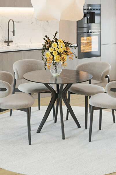 PLASMOB 90x90cm Yuvarlak Masa (Sadece Masa) Siyah Mutfak Masası-Balkon Masası...