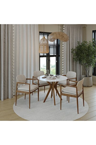 PLASMOB 90x90cm Yuvarlak Masa (Sadece Masa) Beyaz-Ceviz Mutfak Masası-Balkon Masası Pera Model