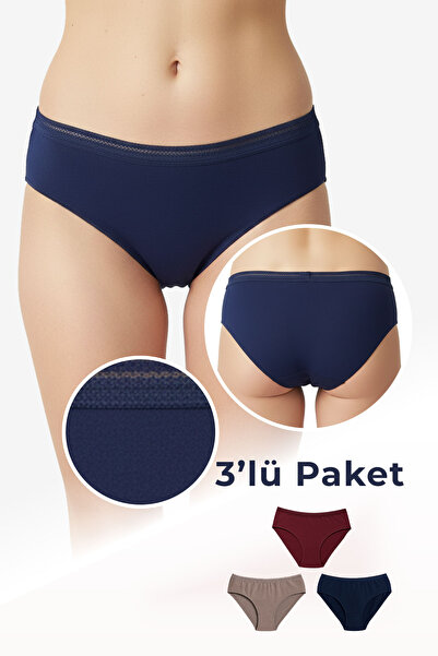 Hade Chiloți de damă din bumbac cu dantelă, pachet de 3 – Mink, Roșu Claret, ...