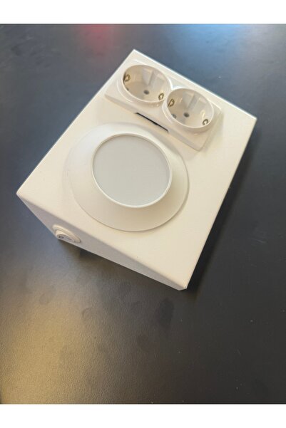 StadyumStore Üçgen Beyaz Armatür 2 Li Prizli Ve Aydınlatma Metal Kasa Fırın B...