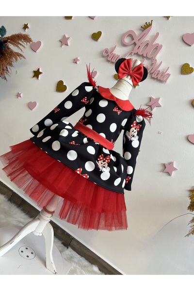 NA ADDESIGN KIZ ÇOCUK MİCKEY MOUSE SİYAH ELBİSE, MİNNİE MOUSE KABARIK ELBİSE, MİCKEY MOUSE ELBİSE