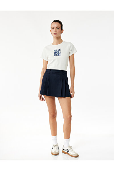 Koton Tight Fit Short Sleeve Crew Neck Cotton Embroidered T-Shirt