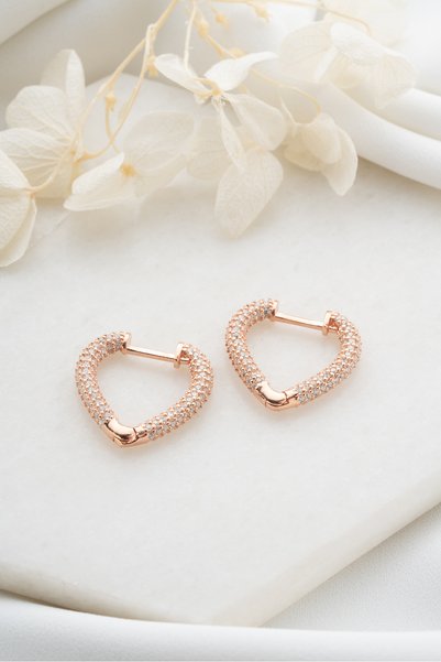 Silvano Jewelry 925 Ayar Gümüş Zirkon Taşlı Kalp Küpe