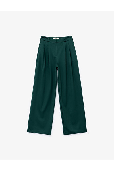 Koton Pileli Cepli Yüksek Bel Geniş Paça Gabardin Baggy Pantolon