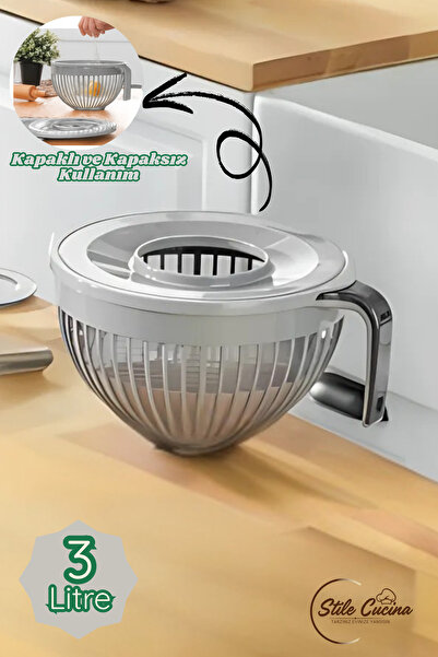 Stile Cucina Linea Covered Mixer Bowl 3 Liters Gray