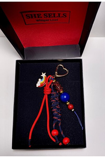 She Sells Back to School Kalp Klipsli Paracord Charm Anahtarlık Gökkuşağı ve ...