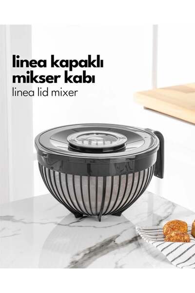 Stile Cucina Linea 3 Liter Mixer Container with Lid |   Blender Compatible Whisk and Mixing Bowl |   Removable Cover |   Bpa Free |   Ergonomic Handle Dough and Cake Mixing Bowl