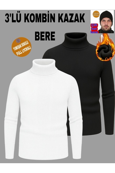 EMKA GİYİM مزيج من 3 قطع من السترة ذات الياقة المدورة والقبعة