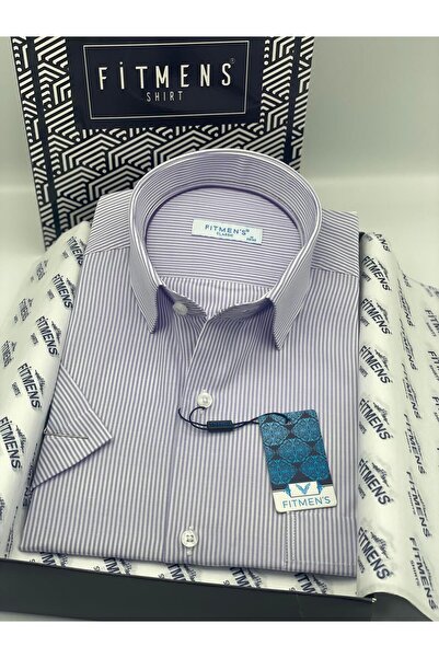Fitmens Classic Short Sleeve Striped Gift Boxed Men's Shirt Fs-003005 - Lilac