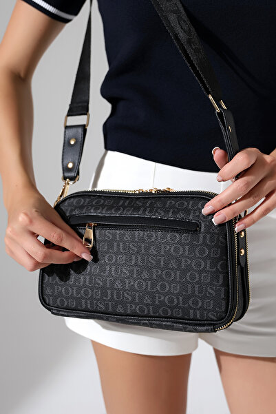 Just Polo JP 5-Compartment Black Casual Women's Shoulder Bag with Adjustable Strap