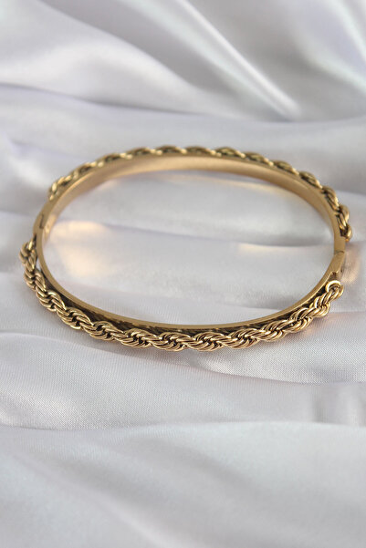 Lisinya 316L Steel Gold Color Twist Chain Model Women's Handcuffs -