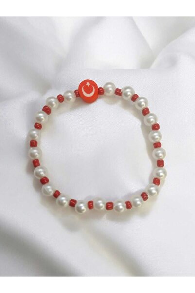 Crystal Atelier Turkish Flag Figured Pearl Beaded Gift Combination Design Moon Star Bracelet