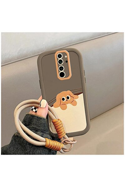 Pro Aksesuar Xiaomi Redmi Note 8 Pro Uyumlu Kılıf El Bilekli Kedi ve Köpekli Silikon Kılıf Açık Kahverengi