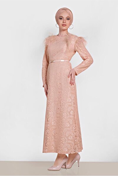 Alvina Lace Dress with Feather Shoulder 4464
