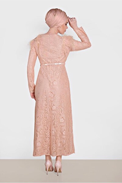Alvina Lace Dress with Feather Shoulder 4464