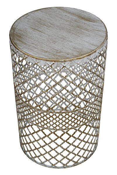 VENON Home Metal Modern Sehpa (300x480) Krem Sarı Patine