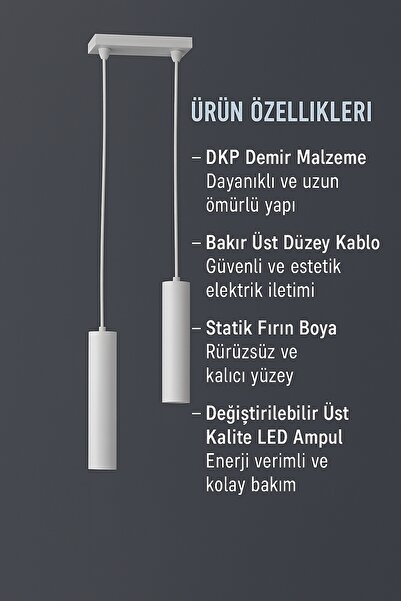 Bozyaka Aydınlatma Serena Dekoratif 2'li Metal Tavan Sarkıt BEYAZ Modern Avize (Gün ışığı led ampuller dahildir.)