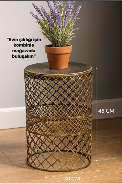 VENON Home Metal Modern Sehpa (300x480) Siyah Sarı Patine Dekoratif Sehpa Zigon Sehpa Orta