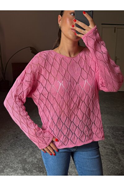 Gallogi Baklava Desen, Ajurlu Salaş Triko Ekstra İnce Bluz