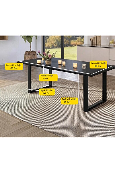 MukoToys MDF ve Metal Ayaklı Modern Yemek Masası (120x80 cm)